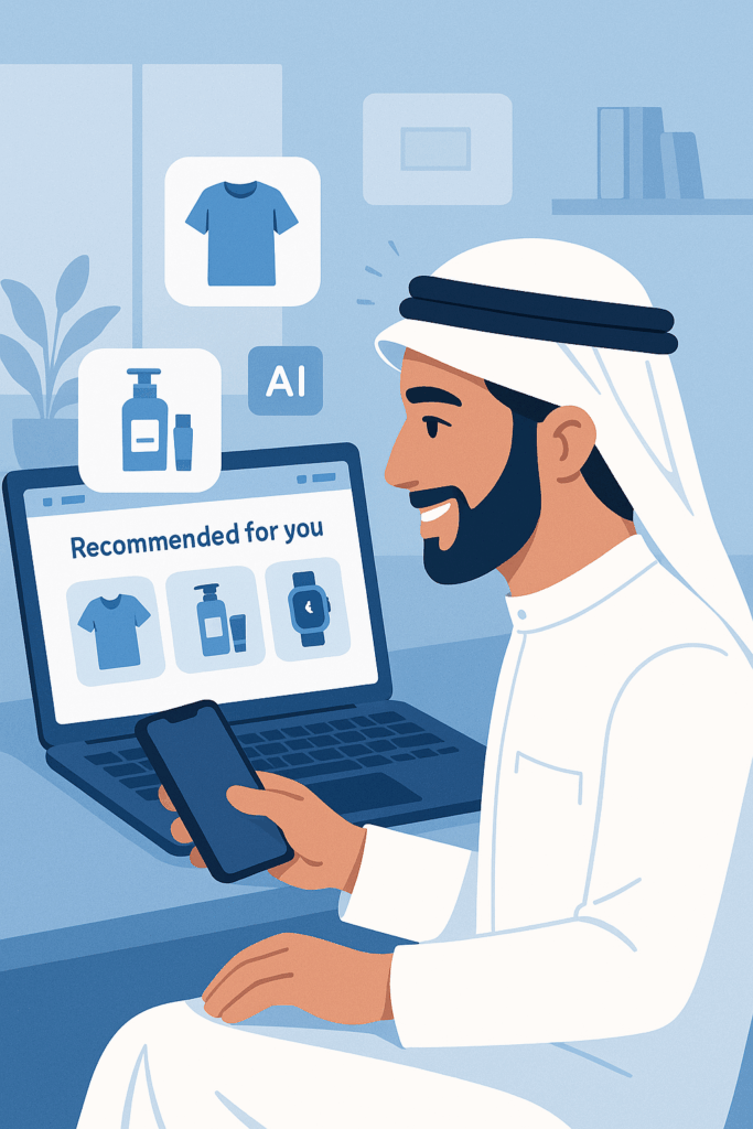 Kuwaiti customer using AI-powered personalized shopping on an eCommerce website